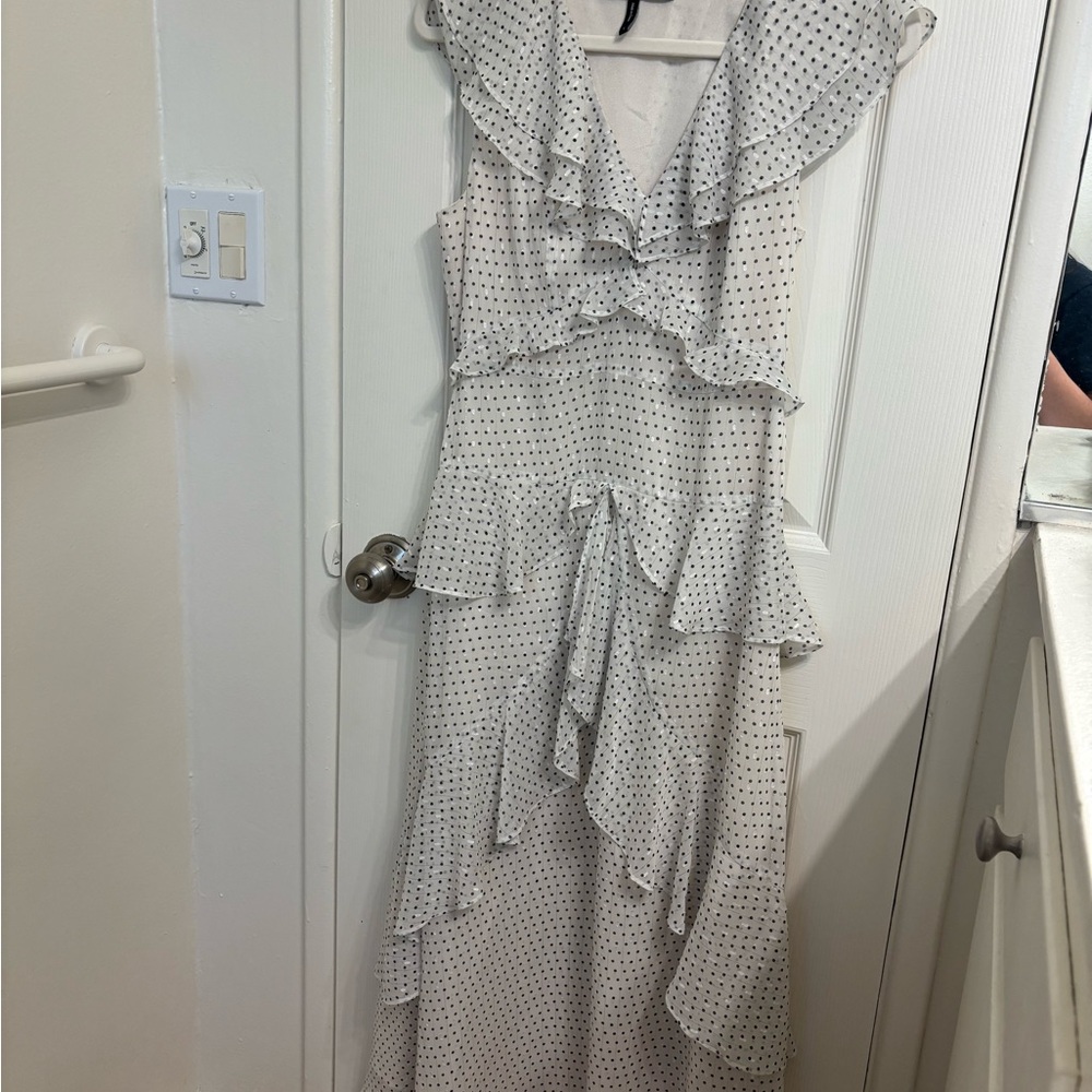 BCBGMAXAZRIA Black and White Polka Dot Midi Dress